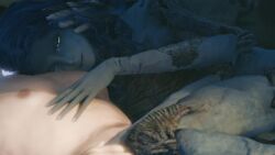 3d 4_arms accurate_body_type animated blender blue_body blue_hair cuddling cute doll elden_ring female hand_on_chest hand_on_head head_on_chest laying_on_side loop looping_animation mp4 naked non-human on_side ranni_the_witch rubbing_chest shizu_miro tagme video wholesome