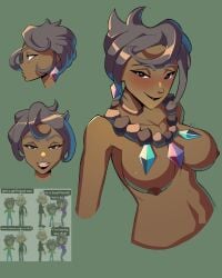 armpits bedroom_eyes belly_button big_boobs big_breasts black_lipstick black_nipples blush blushing breasts brown_hair brown_skin dark-skinned_female dark_skin earrings eyebrows fat_tits game_freak grin hala_(pokemon) hapu_(pokemon) incogumbrella jewelry lipstick meme navel necklace nintendo olivia_(pokemon) pokemon pokemon_sm rocks short_hair smile smug tits tits_out toned toned_female topless_female
