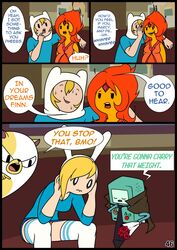 1boy 3girls adventure_time bmo cake_the_cat candy_cane cartoon_network comic cubbychambers female finn_the_human fionna_the_human_girl flame_princess flowers pregnant robot tagme talking_to_another whispering