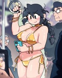 exhibitionism golden_bikini golden_week lucia_(scott_malin) original original_character scott_malin subway subway_train tagme