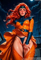 ai_generated bangs blue_panties blush bodysuit breasts cameltoe clothes_lift clothes_pull clothing dress female female female_only full_moon green_eyes headband headwear jean_grey jousneystudio lips long_hair looking_at_viewer marvel marvel_comics marvel_girl medium_breasts moon night night_sky orange_hair outdoors panties pantsu parted_lips partially_visible_vulva red_hair skin_tight skirt sky smile solo standing star_(sky) starry_sky superhero thighs trembling underwear vambraces wind wind_lift x-men x-men:_the_animated_series x-men_97