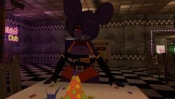 bonfie fnia fredina's_nightclub leaning_on_table name_tag nightclub vrchat vrchat_avatar worker