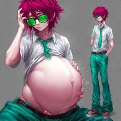 ai_generated glasses inflation male male_pregnancy pink_hair pregnant pregnant_male saiki_kusuo saiki_kusuo_no_psi_nan yaoi
