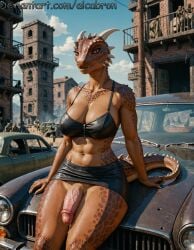ai_generated aicabron argonian balls bra busty cumdrip futanari intersex leather_clothing leathere maid penis skirt solo