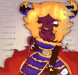 1other blonde_female blonde_hair breasts breasts breasts cock consensual dark-skinned_female dark_skin dark_taranza degradation dress enjoying enjoying_sex eyelashes fangs female femdom gijinka gloves hand_on_penis handjob horns human imminent_handjob kirby_(series) leash leash_pull lipstick magolor nonbinary panties precum size_difference skirt tagme taranza thehorneytea traitor_magolor transfem yuri