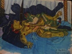 10s 2015 anal anthro anus artist_logo balls color cragger_(legends_of_chima) crocodile crocodilian exleston feline gay laval_(legends_of_chima) legends_of_chima lego lion male male_only penis tagme traditional_media yaoi