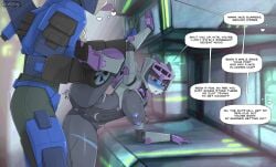 big_breasts big_breasts big_butt big_thighs blue_nipples blue_nipples blue_pussy comic comic_page exposed_breasts exposed_pussy imminent_sex roadiesky robot robot_boy robot_girl robot_humanoid transformer