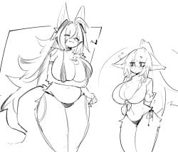 2girls bikini breast_focus breasts duo female female_focus female_only fur furry furry_ears furry_female furry_only furry_tail large_breasts looking_at_breasts shiyaa_stuff