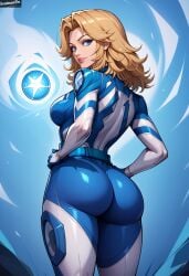 1girls ai_generated artist_logo artist_name ass ass_focus big_ass big_butt blonde_female blonde_hair blonde_hair_female blue_background blue_eyes bodysuit butt_focus female hands_on_hips invisible_woman invisible_woman_(marvel_rivals) looking_back looking_back_at_viewer marvel marvel_comics marvel_rivals pose sexy_pose smile solo solo_female soulmantm sue_richards sue_storm superheroine susan_storm thick thick_ass thick_thighs thighhighs thighs white_body white_skin