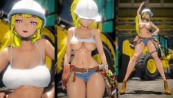 1girls blonde_female blonde_hair breasts construction_helmet construction_worker female half-dressed half_naked half_naked_female jic_jic purple_eyes rwby solo_female tank_top tank_top_lift worker yang_xiao_long