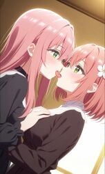 100_kanojo ai_generated daughter french_kiss fully_clothed green_eyes groping groping_breasts hanazono_hahari hanazono_hakari incest kimi_no_koto_ga_dai_dai_dai_dai_daisuki_na_100-nin_no_kanojo kissing mother mother_and_daughter pink_hair the_100_girlfriends_who_really_really_really_really_really_love_you yuri