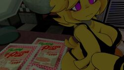 ass big_ass big_breasts breasts chica_(cally3d) chica_(fnaf) chiku chiku_(cryptia) chiku_(cryptiacurves) curvy female five_nights_at_freddy's fnia fredina's_nightclub pizza_boxes purple_eyes selfie sitting_on_table slim_waist solo thicc thick vrchat vrchat_avatar