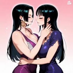 2girls 2women ai_generated animated boa_hancock clothing female female_only girl_on_girl guloyu84 lesbian_couple lesbian_focus lesbian_kiss nico_robin one_piece tagme video yuri