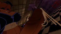 3d big_breasts bottomless cock_focus cum_dripping_from_penis dick_focus eye_shadow fap_nights_at_frenni's fnia fredina's_nightclub frenni_fazclaire futa_cock futa_only futanari intersex penis_focus penis_tip smiling vrchat vrchat_avatar