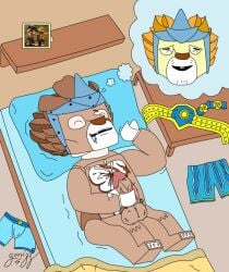 10s 1boy 2016 balls bed cum cumshot dreaming erection feline flat_colors fur furry furry_only gay gorrizz lagravis_(legends_of_chima) legends_of_chima lego lego_minifigure leonidas_(legends_of_chima) lion longtooth_(legends_of_chima) male male_only naked penis sleeping solo tagme veiny_penis yaoi