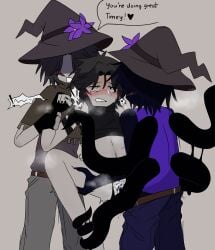 3boys anal_penetration anal_sex ass azure_(forsaken) blush cum cum_in_ass cum_inside english_text forsaken_(roblox) lynx_oxx male nonbinary praise roblox roblox_game robloxian self_upload speech_bubble tagme tears tentacles text two_time_(forsaken) witch_hat