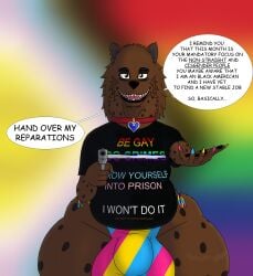 absurd_res alythewolfcat anthro big_bulge bikini bikini_bottom bulge clothing collar collar_tag colored_nails english_text evil_grin femboy fur gun handgun heart_collar_tag hi_res huge_bulge huge_hips hyena hyper hyper_bulge lgbt_pride lgbt_pride_month male mammal markings nails offering_hand pansexual_pride_colors pistol pointing_gun pride_colors pride_month rainbow_pride_colors ranged_weapon smile solo spots spotted_body spotted_fur spotted_hyena swimwear talking_to_viewer text two-piece_swimsuit vincent_lundi weapon what_the_fuck wide_hips