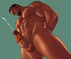 1boy arab_male bara cumshot dark-skinned_male dark_skin ejaculation erection gundam magnum_feering male male_focus male_masturbation male_only male_pubic_hair masturbation muscles muscular muscular_male older_male rakan_dahkaran solo solo_male uncensored