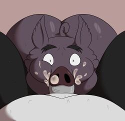 2025 absurd_res anthro ass big_butt black_body black_eyes black_fur bodily_fluids canid canine canis colossalstars cum cum_in_mouth cum_inside digital_media_(artwork) domestic_dog domestic_pig duo ejaculation fellatio first_person_view fur genital_fluids grey_body grey_ears grey_nose grey_tail hi_res male male/male mammal multicolored_body multicolored_fur oral orgasm penile penis_in_mouth sex suid suine surprise surprised_expression sus_(pig) sweat tail thick_thighs two_tone_body two_tone_fur white_body white_fur