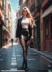ai_generated blonde_hair boots leather_skirt pantyhose tights