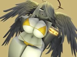 angel big_breasts bikini roblox robloxian wether_soulfile white white_hair yellow_bikini