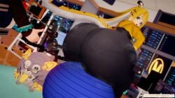3d ass_body ball blue_ball bottom_heavy bouncing daidaikon exercise exercise_ball gigantic_ass hyper_ass iceberg_body_shape ju_fufu koikatsu pantyhose thick_thighs thumbs_up wide_hips zenless_zone_zero