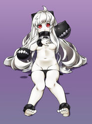 alto-00 animal_ears anklet black_panties breast_hold collar covered_mouth cute fat_mons feet goth kantai_collection long_hair mound_of_venus navel northern_ocean_hime pale pale_skin panties panty_pull petite pussy red_eyes shinkaisei-kan string_bikini subtle_pussy tears thong white_hair