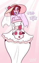 1girls 2018 accent artist_name artist_signature choker clothed_female cobatsart crying cute dialogue earrings female female_focus female_only flower_in_hat flowers hair_bun happy_crying happy_tears hat holding_flowers holding_object in_love_with_viewer loving loving_look monster monster_girl no_nude no_sex nostrils pale-skin pale-skinned_female pink pointy_nose pov pov_eye_contact purple_earrings purple_pupils red_hair rose short_hair shoulders_exposed smiling sun_hat sunlight sweet talking_to_viewer thick_thighs thin_waist vampire vampire_girl vampire_teeth victoria_(cobatsart) wedding wedding_dress wedding_veil wholesome yellow_eyes yellow_teeth