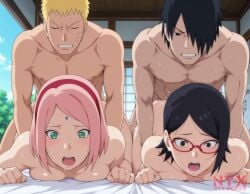 1boy 1girls ai_generated boruto:_naruto_next_generations ffmm_foursome group_sex naruto naruto_(series) nyxworks sakura_haruno sarada_uchiha sasuke_uchiha sex straight uchiha_sarada uchiha_sasuke uzumaki_naruto