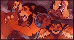 anal animal_genitalia animal_penis anthro anthrofied anus balls black_hair bodily_fluids brown_body brown_fur canon_x_oc captain_nikko claw_marks claws closed_eyes disney dock_(anatomy) equid equine equine_genitalia equine_penis eye_scar facial_scar fangs felid fur genitals hair heart_symbol hi_res horse interspecies lion male mammal mane oral pantherine penis perineum puffy_anus rimming saliva scar scar_(the_lion_king) sex tail tail_grab teeth the_lion_king tongue tongue_out whiskers
