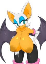 1girls bat big_breasts big_ears breasts exposed_breasts eyelashes female female_only furry hanging_breasts huge_breasts rouge_the_bat sega shmeepo solo sonic_(series) white_fur wide_hips wings