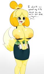 animal_crossing areola areolae canine cute debt exposed_breasts furry huge_breasts inverted_nipples isabelle_(animal_crossing) mayor nintendo puffy_nipples shmeepo yellow_fur