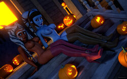 2015 2girls 3d aayla_secura ahsoka_tano alien alien_girl artist_name balcony bald bare_shoulders big_breasts blue_eyes blue_skin boots breasts busty cleavage clone_wars curvy detailed_background duo erect_nipple erect_nipples eyelashes female female_only front_view halloween high_heel_boots high_heels hourglass_figure humanoid jedi jedi_master jedi_padawan kondaspeter looking_at_viewer mammal marking multiple_females multiple_girls naked naked_boots naked_footwear night nude orange_skin outdoor outside pose posing purple_lips shadow shiny shiny_skin sitting stairs star_wars star_wars_rebels togruta twi'lek voluptuous wide_hips yellow_eyes