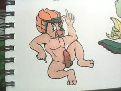 10s 1boy 2014 3_toes 5_fingers bowserboy101 erection feline legends_of_chima lego leonidas_(legends_of_chima) lion male male_only penis solo tagme traditional_media