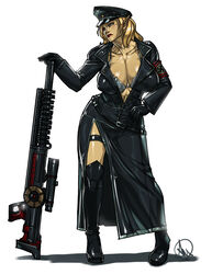 1girls anti-tank_rifle blonde_hair blue_eyes breast breasts cleavage elf elf_female female female_only full_body ganassa gun high_resolution holding_weapon huge_breasts lips military military_uniform nazi pointed_ears pointy_ears red_lips rifle simple_background solo solo_female standing straight_hair uniform very_high_resolution weapon white_background wide_hips