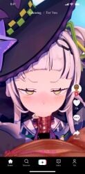 1boy 1girls akemepol animated black_male blowjob blush blushing_at_viewer cum cum_on_face deep_blowjob deepthroat ejaculation eye_contact fellatio fully_clothed gloves green_eyes has_audio hololive hololive_japan light-skinned_female light-skinned_male light_skin longer_than_10_seconds male/female multicolored_eyes murasaki_shion orange_eyes pov saliva shorter_than_30_seconds silver_hair sloppy_blowjob social_media straight tagme tiktok tongue tongue_out vertical_video video witch witch_hat