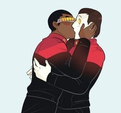 2boys badge dark-skinned_male dark_skin data duo gay geordi_la_forge kissing male male_only multiple_boys star_trek_the_next_generation starfleet_insignia starfleet_uniform uniform visor_(eyewear) wholesome yaoi