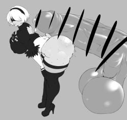 1girls 2d 2d_(artwork) action_lines ass ass_shake backless_outfit balls_bigger_than_penis biting_lip biting_own_lip blindfold breasts censor_bar censored censored_penis clothing disembodied_penis erect_penis erection female gigantic_penis hairband high_heels huge_ass huge_breasts huge_cock hyper hyper_ass hyper_balls hyper_penis leotard light-skinned_female light_skin monochrome motion_lines nier nier:_automata nier_(series) nipple_outline nipples_visible_through_clothing plump_ass plump_thighs precum short_hair smile smirk smirking smug sweat sweating teasing the_zeep thick_thighs thighhighs white_hair yorha_2b