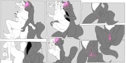 2016 2:1 absurd_res ambiguous_gender animate_inanimate anthro anus ass black_nose blush bodily_fluids breast_grab breasts canid canine canis censored_version_at_source comic covering covering_mouth dripping_pussy duo duo_focus featureless_breasts featureless_crotch female finger_fuck fingering front_view gender_transformation genital_fluids genital_shot genitals grey_body group hair hand_on_breast hi_res hollow_body interrobang joey_(thebulldog91) living_clothing looking_at_another looking_back looking_back_at_another mammal masturbation monochrome multiple_images mxl navel nude on_one_leg onomatopoeia paws pink_eyes pink_hair pink_pussy pink_pussy_juice presenting presenting_pussy pussy pussy_juice_string pussy_shot question_mark shocked side_view sitting sitting_on_ground smile soft_vore sound_effects speech_bubble spot_color spread_legs spreading standing text three-quarter_view transformation unusual_anatomy vaginal_fluids vaginal_masturbation vaginal_penetration vore white_body wolf zipper