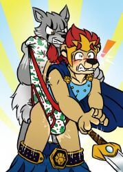 ! 2020s 2021 2boys ass blush bulge feline fur furry furry_only laval_(legends_of_chima) legends_of_chima lego lion male male_only polkscastle sword tagme wedgie wolf worriz_(legends_of_chima)