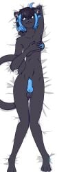1:3 absurd_res anthro balls black_body black_fur blakie_bell blue_eyes blue_nipples dakimakura dakimakura_design dyone_pro facial_piercing felid fur furry futanari genitals gynomorph hi_res intersex mammal nipples nose_piercing nose_ring penis piercing ring_piercing solo