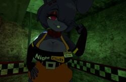 bonfie fap_nights_at_frenni's fnia fredina's_nightclub gloves hand_on_hip huge_breasts nightclub peace_sign vrchat vrchat_avatar worker