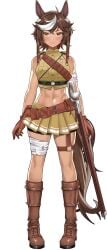 1girls abs ahoge amber_eyes animal_ears belly_button blush boots brown_hair cavalry_sword crop_top female female_only full_body gloves horse_girl military shoulders skirt solo solo_female sword tomboy toned toned_female two_tone_hair umari_tomoe v-dere virtual_youtuber vtuber white_highlights