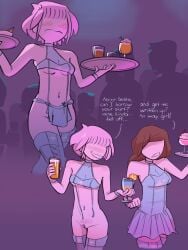 2girls accidental_exposure blueregardtwo blush bottomless bottomless_female embarrassed embarrassed_nude_female enf exposed_pussy female public public_nudity pussy text thigh_boots thighhighs trixie_(blueregardtwo) wardrobe_malfunction
