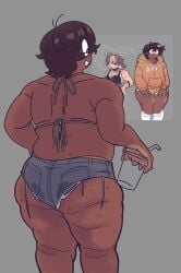 1boy ass_focus bikini_top cellulite chubby chubby_femboy color colored_sketch doodle eddie_(glassesfetish) fat_ass femboy freckles grey_background jean_shorts male mob_face pinup short_hair thick_ass thick_thighs worklunchbox