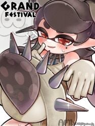 1boy 1girls amboomoon artist_name big_man_(splatoon) blush callie_(grand_festival) callie_(splatoon) english_text female gloves grand_festival_(splatfest) long_hair looking_at_viewer male red_hair simple_background splatfest splatoon splatoon_3 turtleneck white_background white_gloves