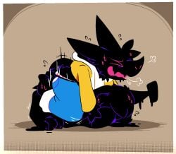 2022 anthro anthro_pred belly belly_humping big_belly bodily_fluids border bottomwear boxers_(clothing) breath clothing digital_media_(artwork) duo fangs feet fully_inside hand_on_belly heart_boxers heart_clothing heart_symbol heart_underwear hoodie huge_belly humping_own_belly looking_pleasured male male_pred masturbating_pred masturbation open_mouth pants pawplants penetration same_size_vore simple_background soft_vore stomach_bulge sweat tail teeth topwear torn_clothing torn_underwear underwear unseen_prey veecee void_fluff vore