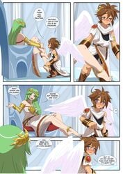 age_difference angel brown_hair comic dialogue fanfiction goddess green_hair inusen kid_icarus kid_icarus_uprising long_hair nintendo palutena pit pit_(kid_icarus) short_hair tagme wings