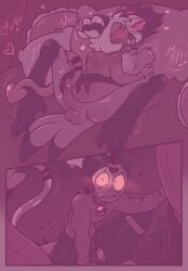 absurd_res aipeco18 anthro arm_grab ass avian balls bed bedroom big_horn bird blitzo_(helluva_boss) blush boots bottomwear bulge butt_grab choker clothed clothing demon erection feathers feet footwear french_kissing furniture genitals group hair hand_on_butt helluva_boss hi_res horn imp infidelity jewelry kissing male male/male moxxie_(helluva_boss) narrowed_eyes necklace open_mouth owl pants penis pillow red_body red_eyes sex shoes simple_background spade_tail stolas_(helluva_boss) tail talons text toes tongue tongue_out trio white_hair yellow_sclera