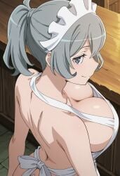 1girls ai_generated apron apron_only back_view blush blush_lines blushing_at_viewer blushing_female busty busty_female civitai cleavage cleavage_focus clothed clothed_female coloredbin.ai coloredbin_ai down_blouse downblouse dungeon_ni_deai_wo_motomeru_no_wa_machigatteiru_darou_ka fair-skin fair-skinned_female fair_skin female female_focus female_only fully_clothed fully_clothed_female fully_naked fully_naked_female fully_nude fully_nude_female grey_eyes grey_hair headwear high_angle high_angle_view huge_boobs huge_breasts human human_female human_focus human_only indoors large_boobs large_breasts large_tits looking_at_viewer looking_back maid_headdress massive_boobs massive_breasts massive_tits mature_female nape outdoors partially_clothed partially_clothed_female plump_boobs plump_breasts plump_tits ponytail ponytail_(hair) ponytail_female ponytail_hair seductive seductive_look seductive_smile short_hair silver_eyes silver_hair solo solo_female solo_focus syr_flover tavern tavern_background top_heavy top_heavy_breasts upper_body_focus upper_body_only visible_boobs visible_breasts visible_tits white-skinned_female white_apron white_skinned_female